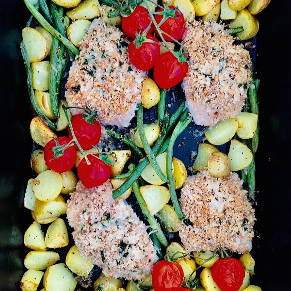 Crusted Hake, Baby Potatoes & Veg